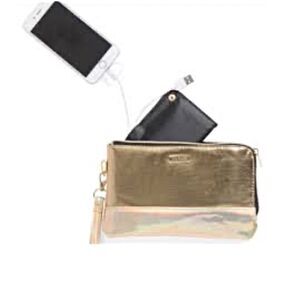 Juicy Couture Gold USB Phone Charger Wristlet Clutch Cosmetic Bag